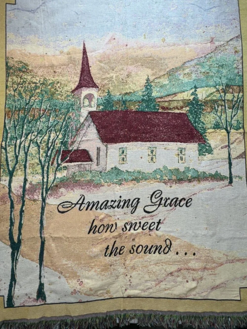 Caring Keepsakes Amazing Grace Rustic Scenery Tapestry Throw Blanket Fringe Trim